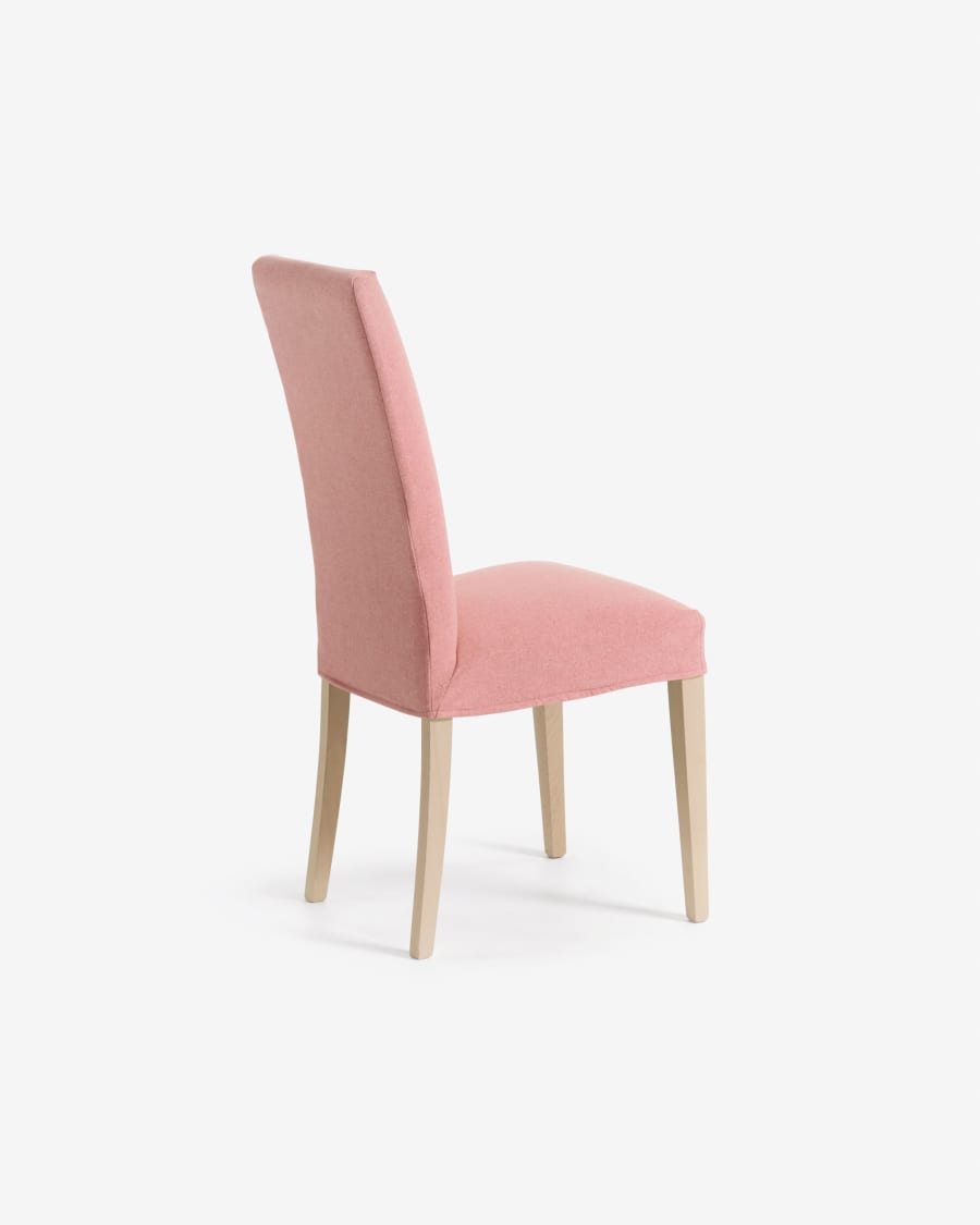 Silla Freda rosa y patas de madera maciza de haya acabado natural