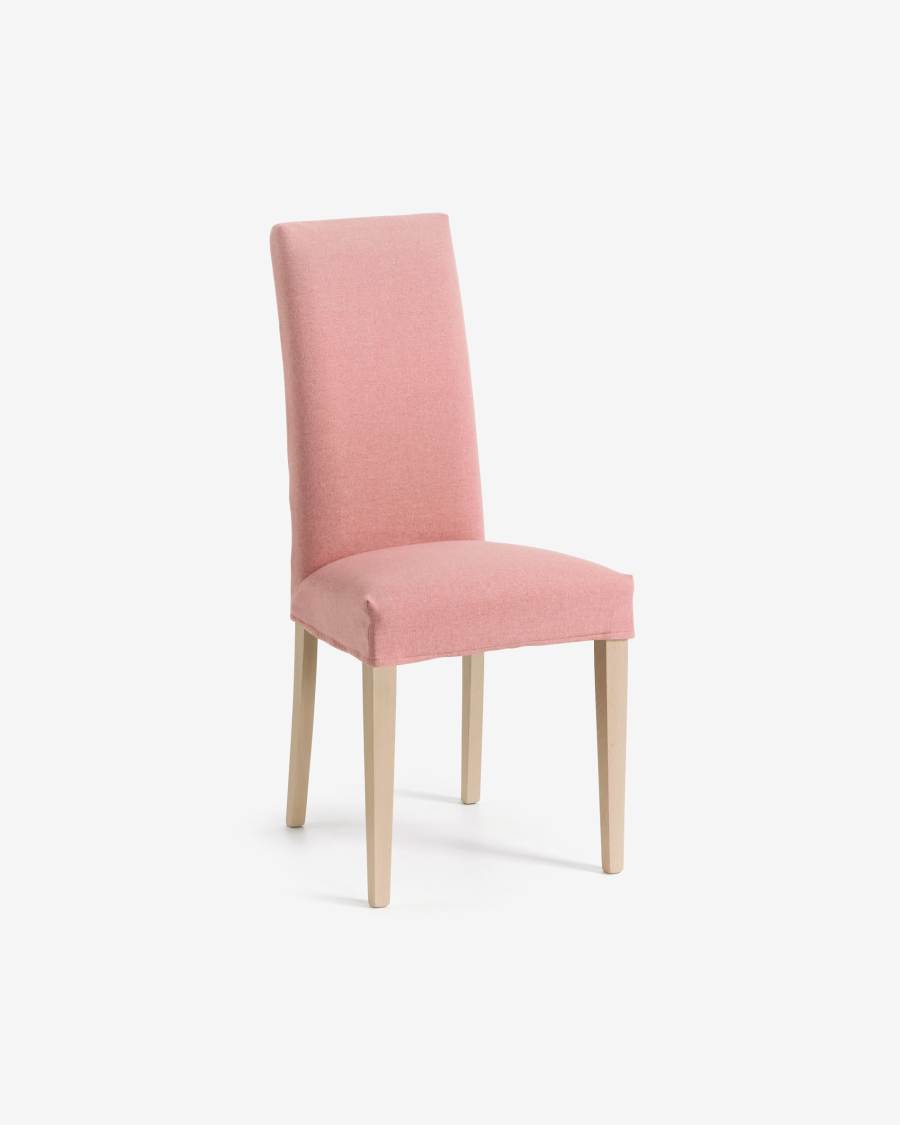 Silla Freda rosa y patas de madera maciza de haya acabado natural