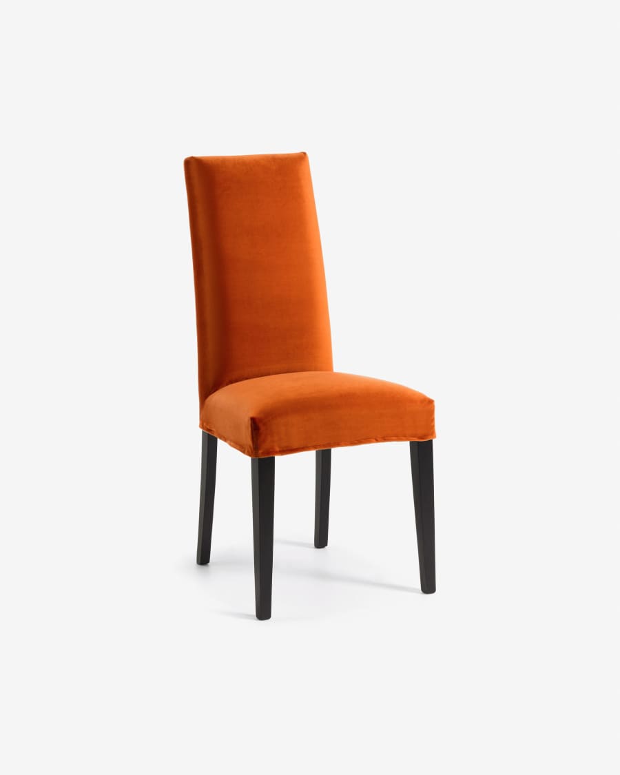 Freda Stuhl, orange Samt mit schwarzen Beinen