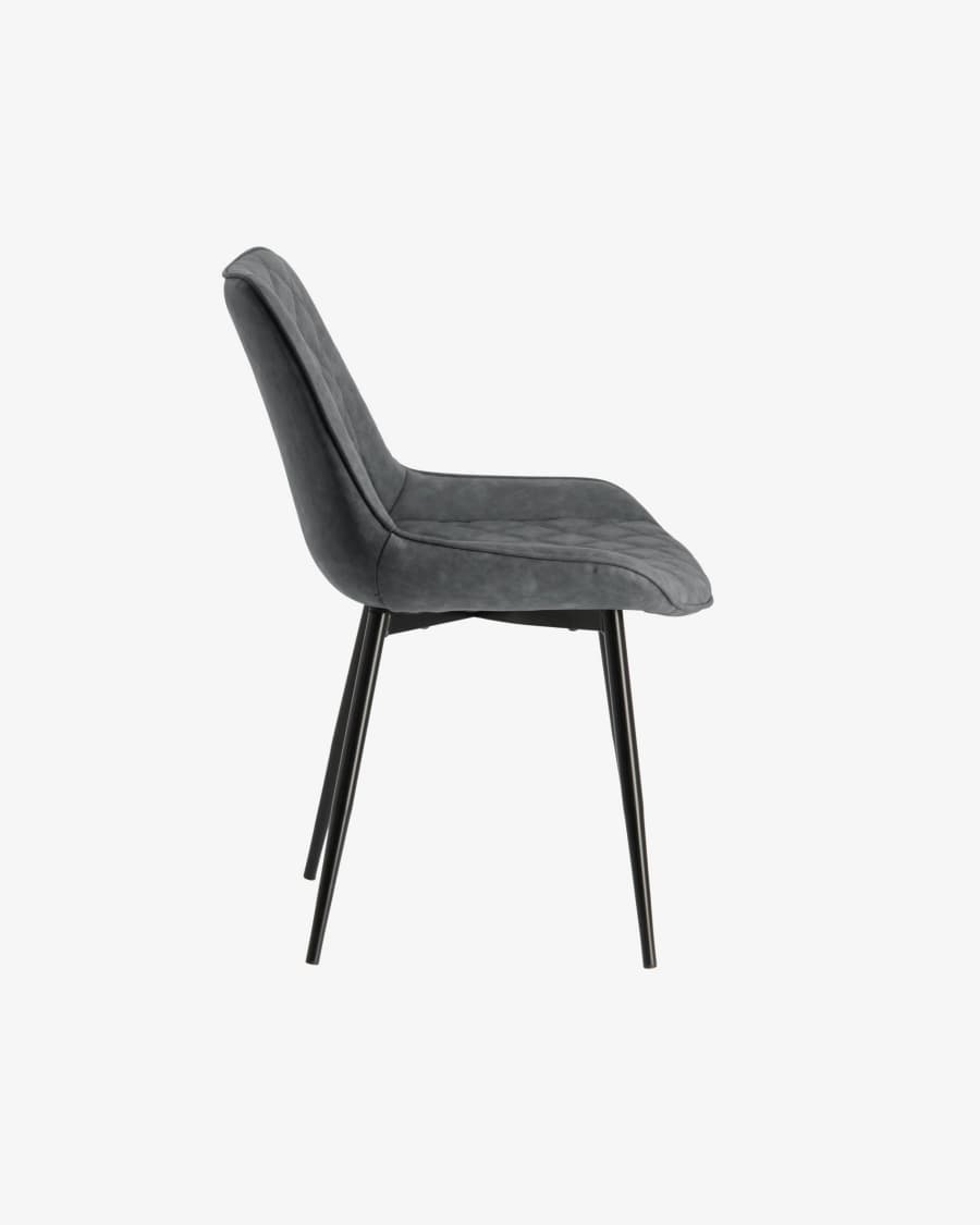 Adelia faux leather chair in dark grey, with steel legs in a black finish.
