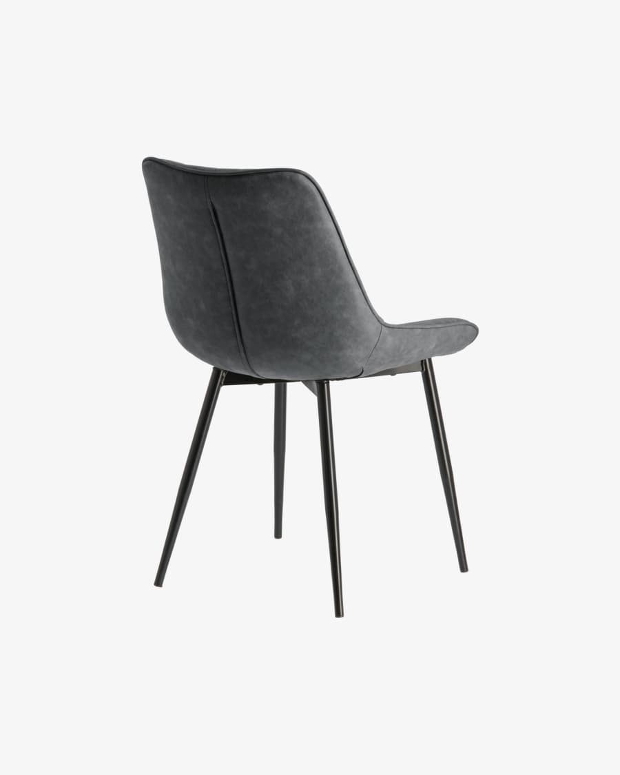 Adelia faux leather chair in dark grey, with steel legs in a black finish.