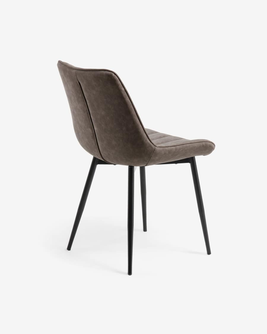 Janis faux leather chair in light grey, with steel legs in a black finish.