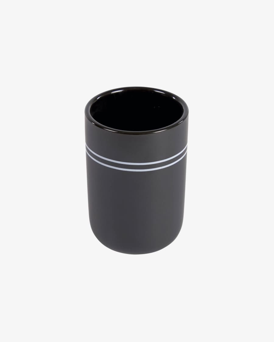 Tandenborstelhouder Cerisa van zwarte keramiek met wit detail