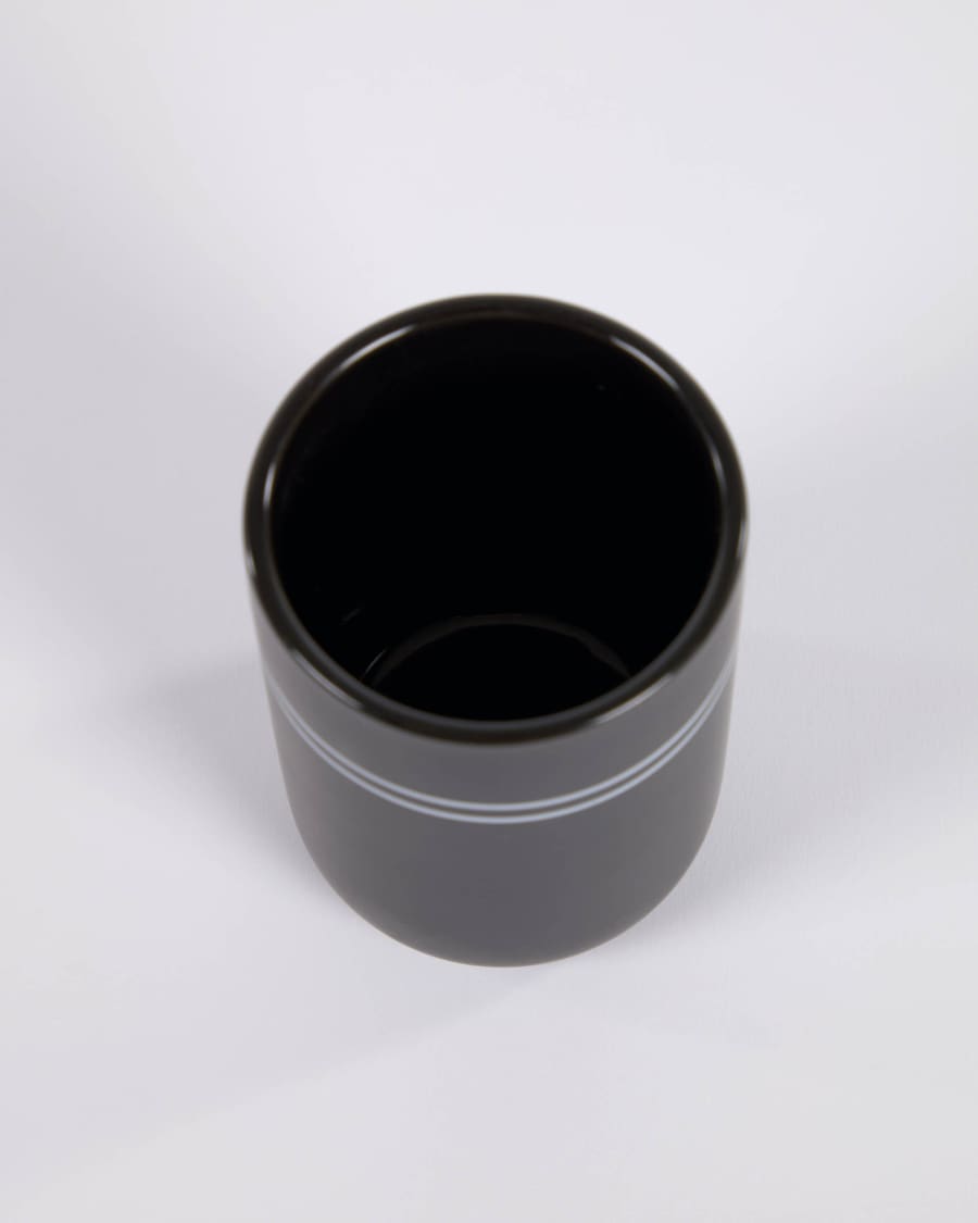 Tandenborstelhouder Cerisa van zwarte keramiek met wit detail