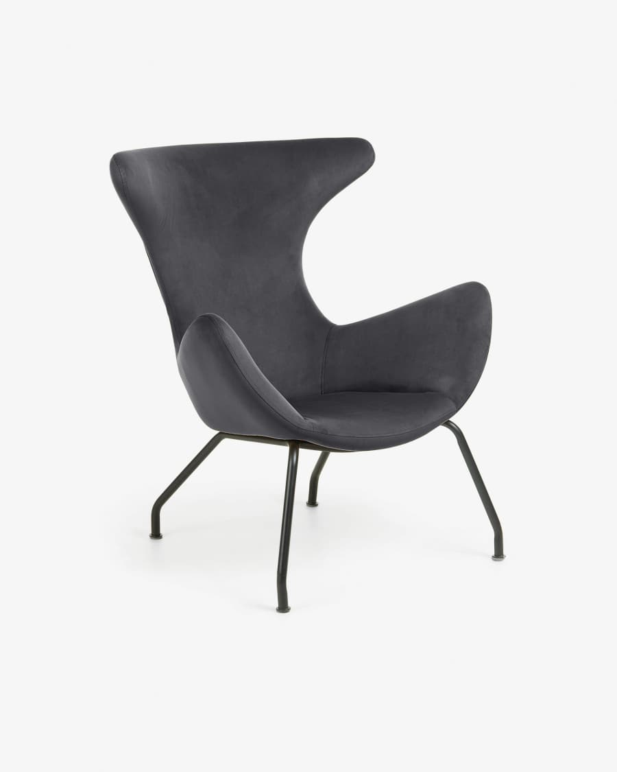 Chleo velvet armchair in grey with legs in a black finish.