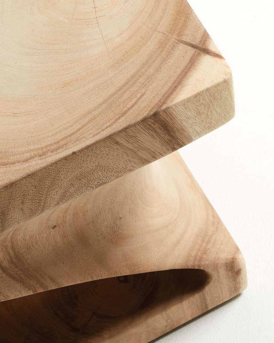 Hakon solid rain tree wood side table with carved interior, 30 x 30 cm
