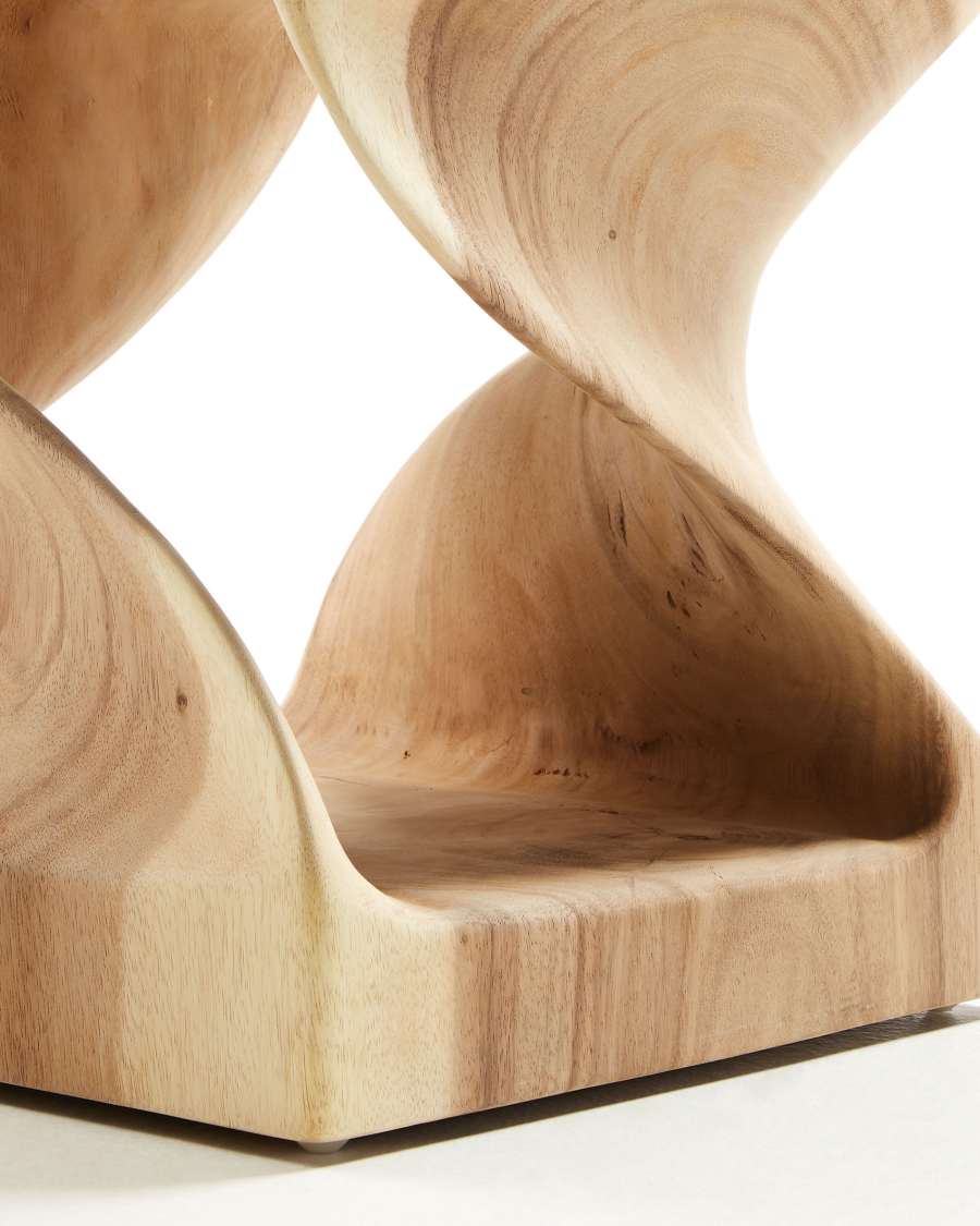 Hakon solid rain tree wood side table with carved interior, 30 x 30 cm