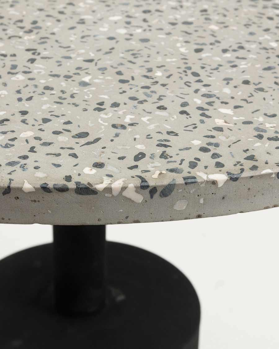 Delano grey terrazzo side table with steel legs in a black finish, Ø 55 cm