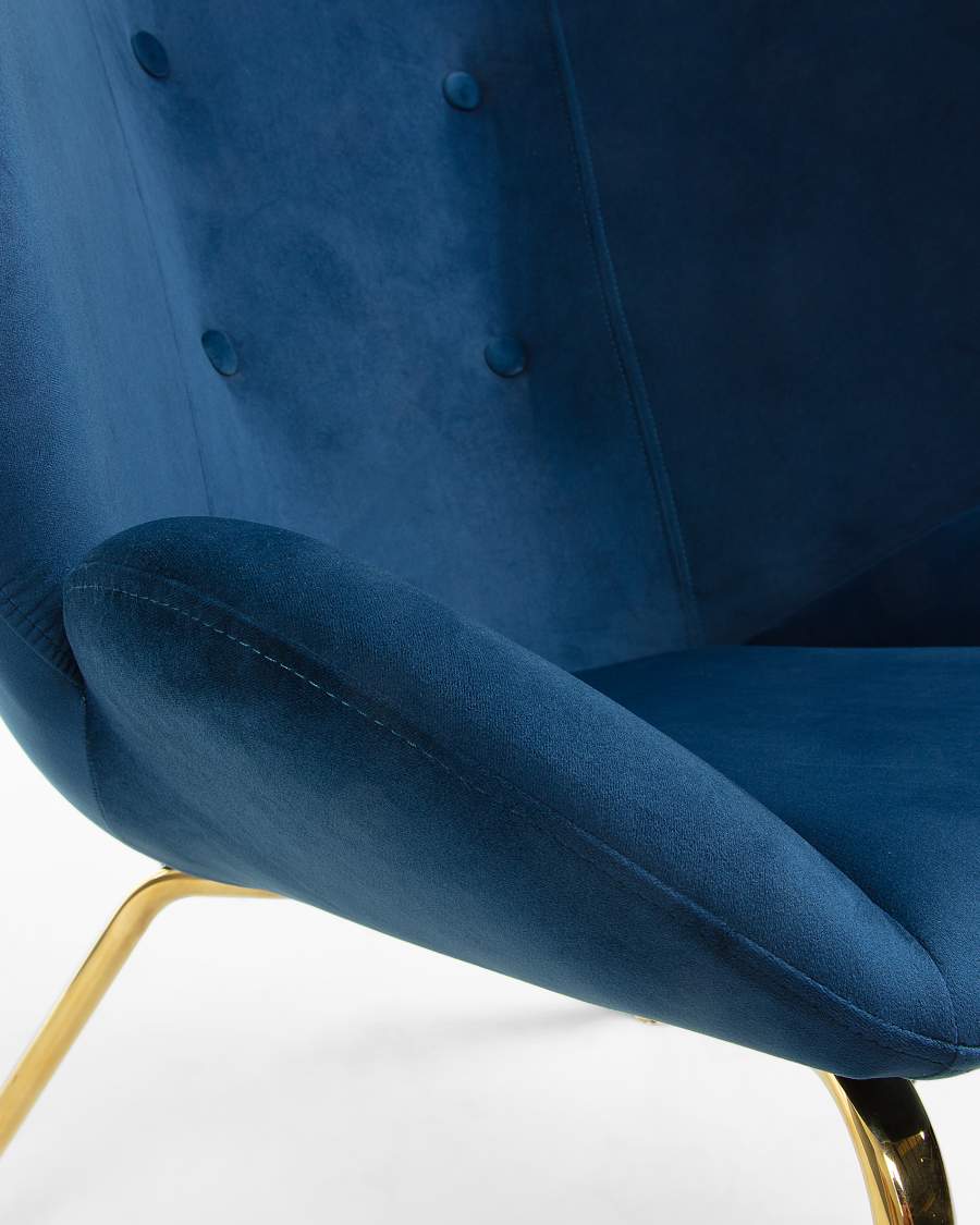 Violet Sessel aus Samt blau und Stahlbeine mit Finish in Gold