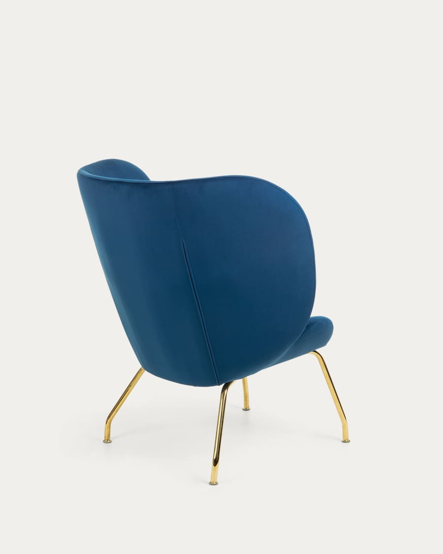 Violet Sessel aus Samt blau und Stahlbeine mit Finish in Gold