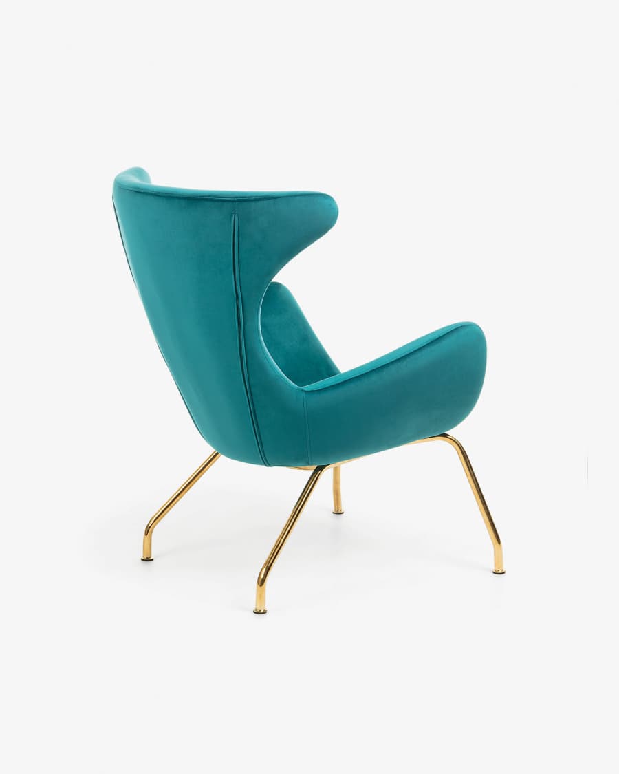 Chleo armchair in turquoise with legs in a gold finish