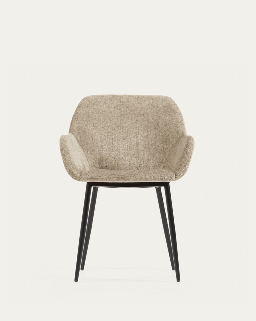Sedia Konna in ciniglia vellutata beige con gambe in acciaio verniciato nero FR