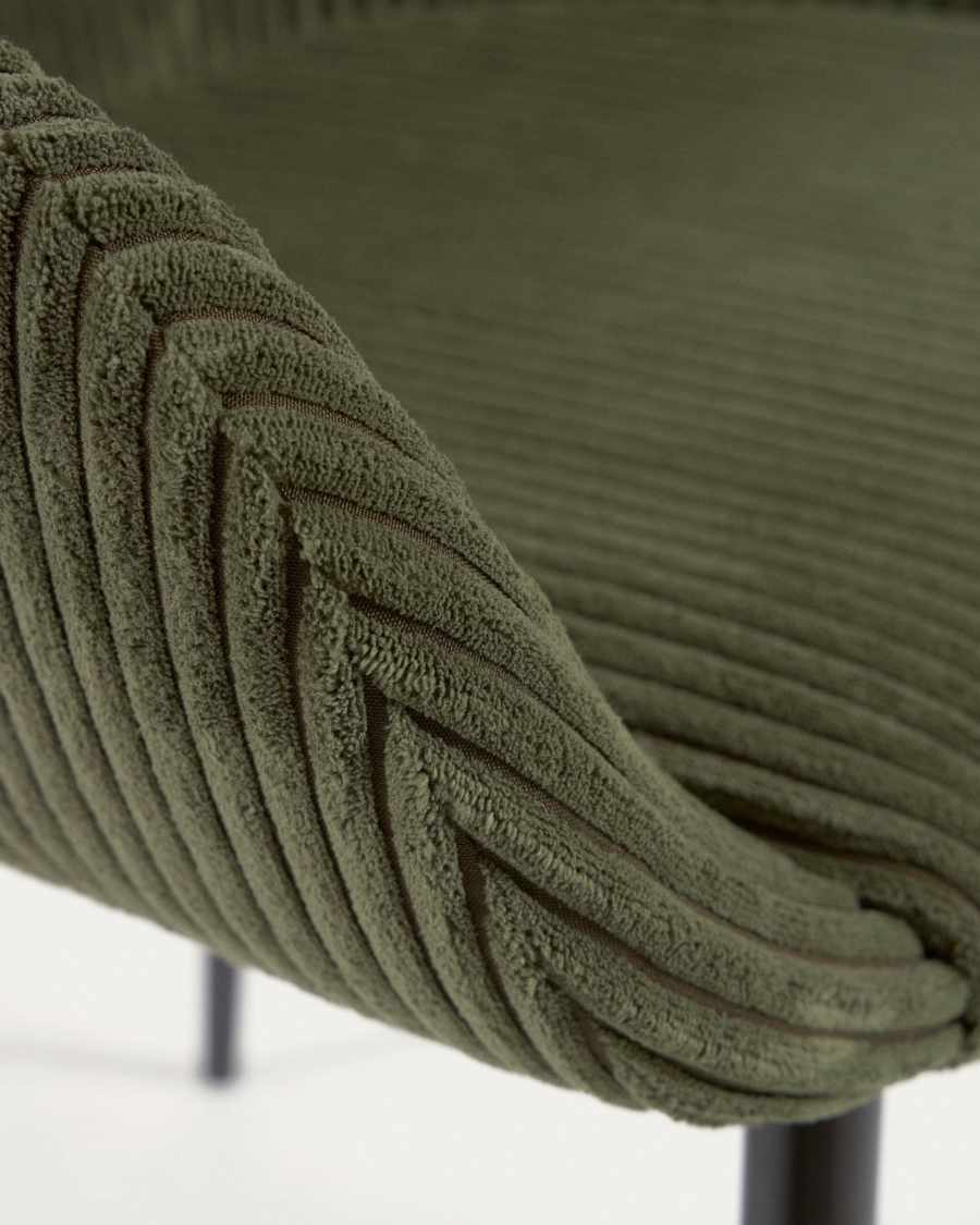 Konna chair in dark green wide seam corduroy with steel legs and black painted finish