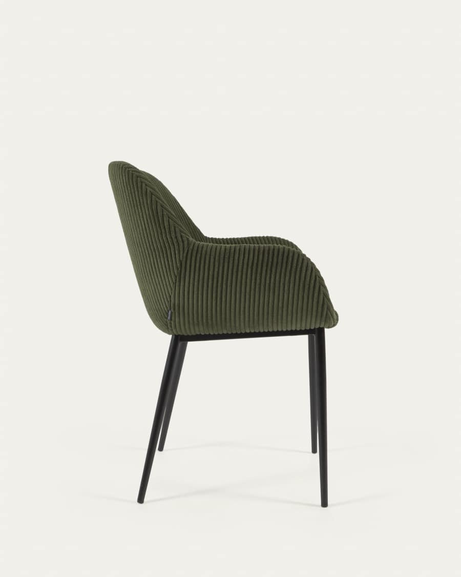 Konna chair in dark green wide seam corduroy with steel legs and black painted finish