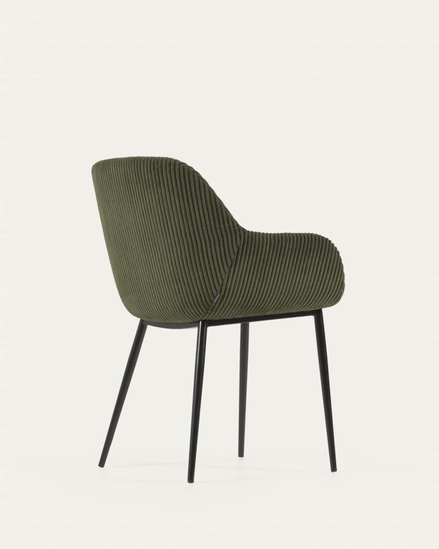 Konna chair in dark green wide seam corduroy with steel legs and black painted finish
