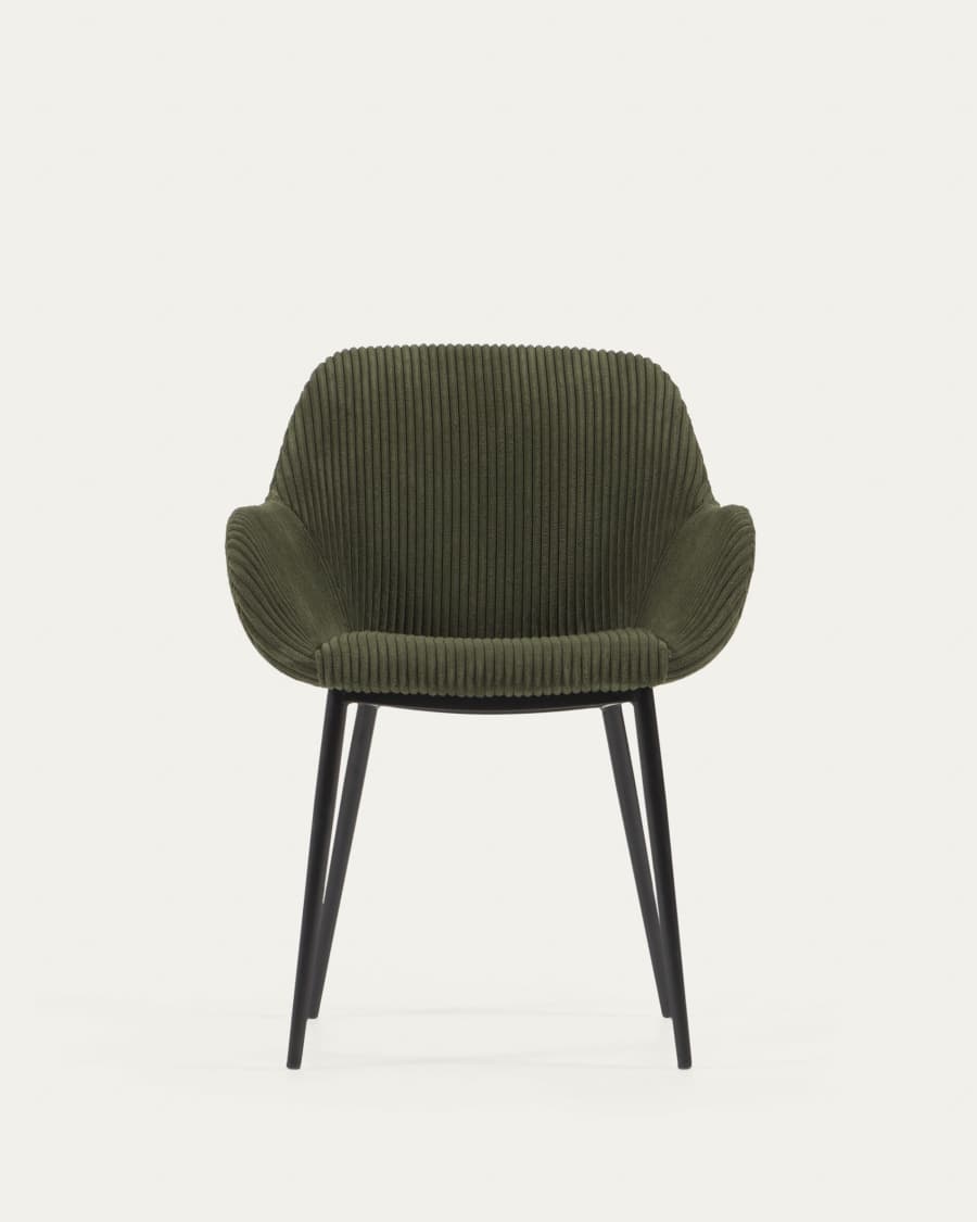 Konna chair in dark green wide seam corduroy with steel legs and black painted finish