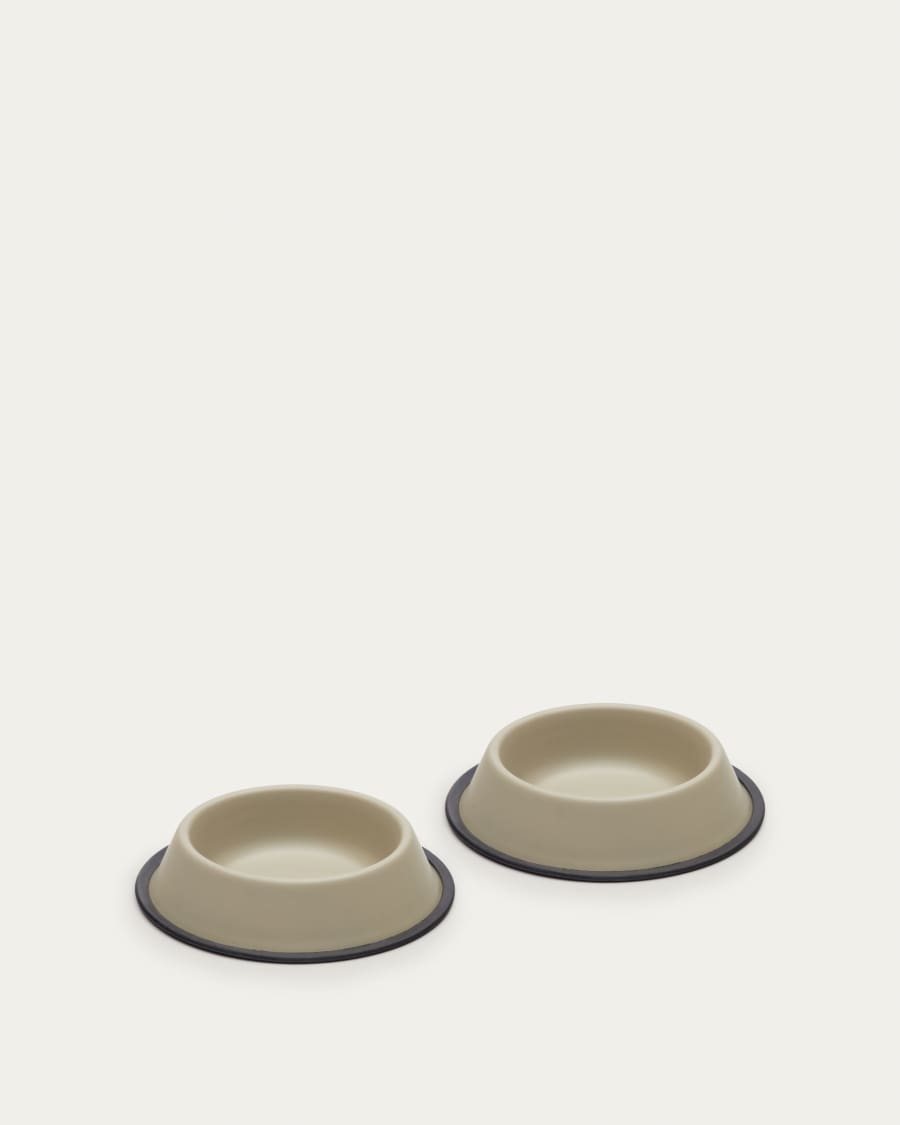 Dalitso set of 2 small food and water bowls for pets, in beige anti-rust steel, Ø 21 cm