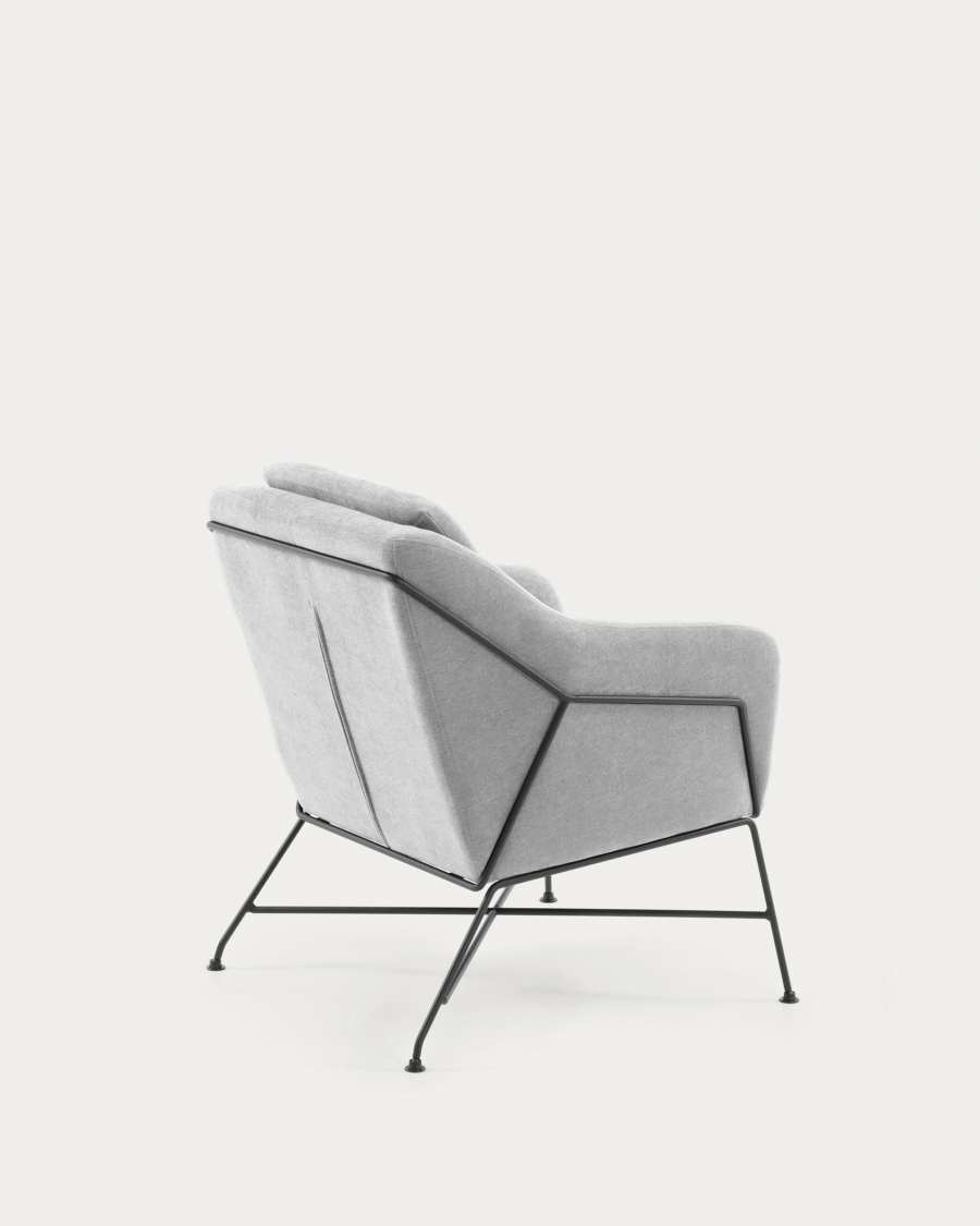 Brida armchair in light grey with steel structure in black finish