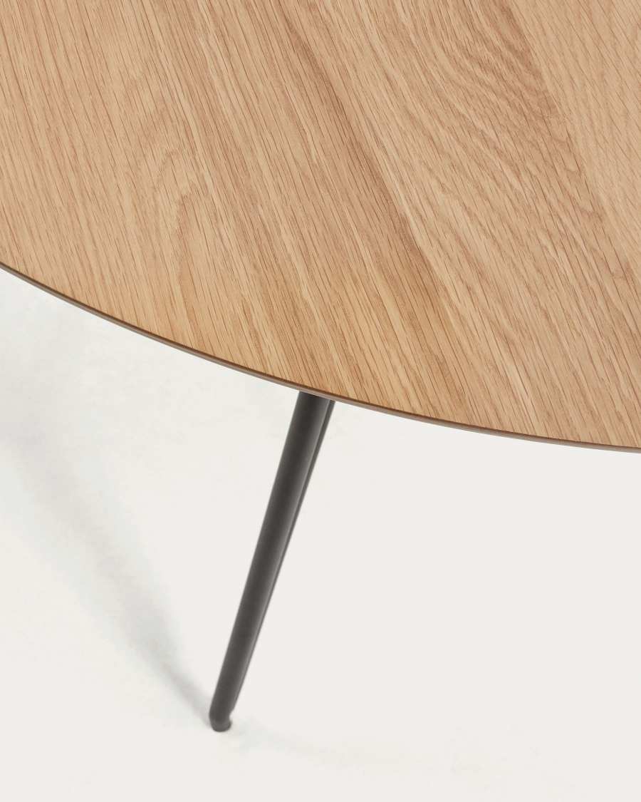Table ronde extensible Novac Ø 120 (200) cm contreplaqué de chêne et pieds en acier noir