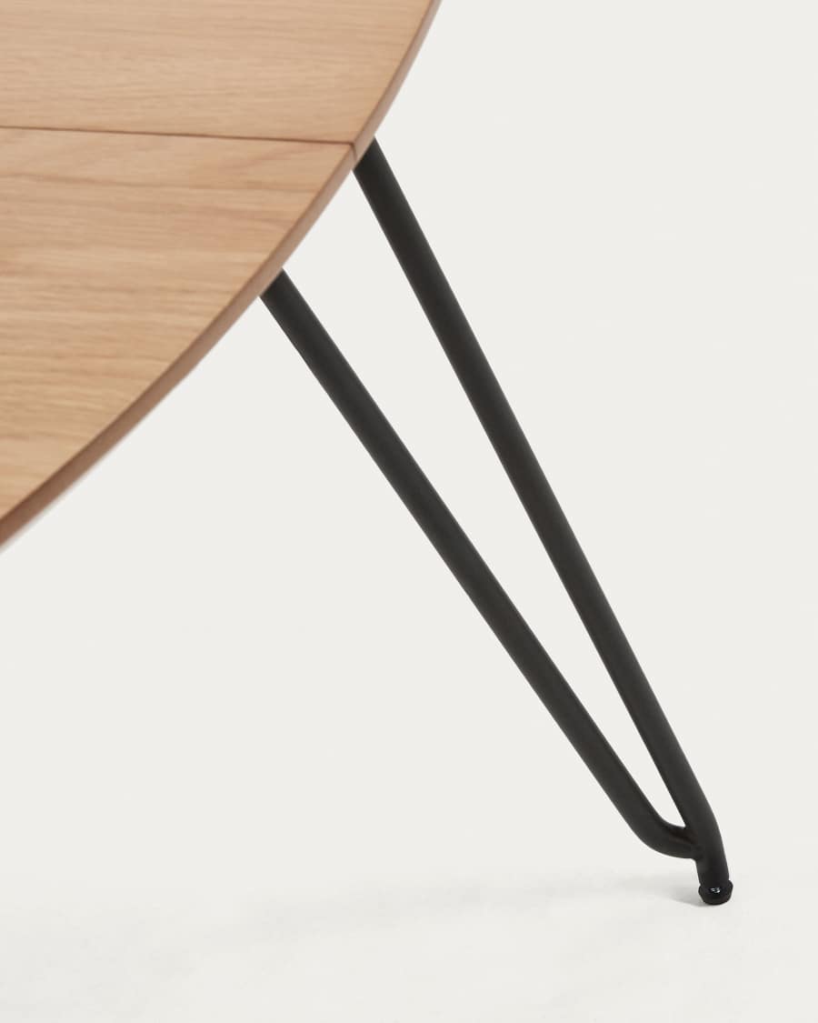 Table ronde extensible Novac Ø 120 (200) cm contreplaqué de chêne et pieds en acier noir