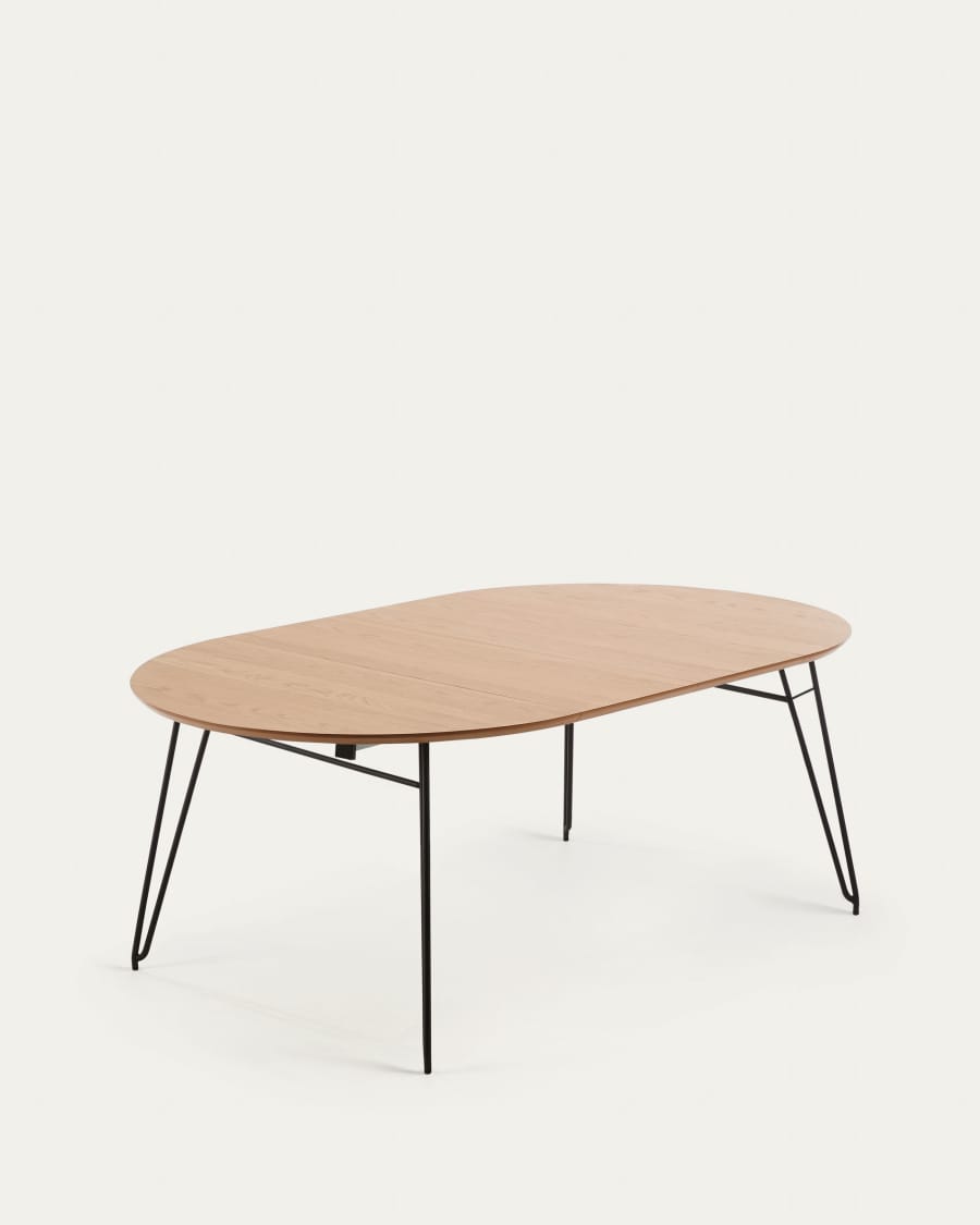 Table ronde extensible Novac Ø 120 (200) cm contreplaqué de chêne et pieds en acier noir