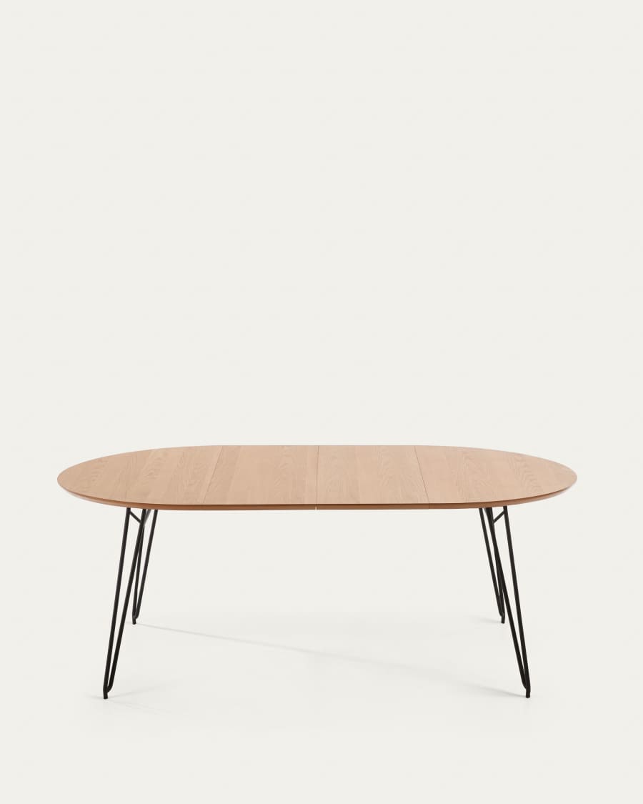 Table ronde extensible Novac Ø 120 (200) cm contreplaqué de chêne et pieds en acier noir