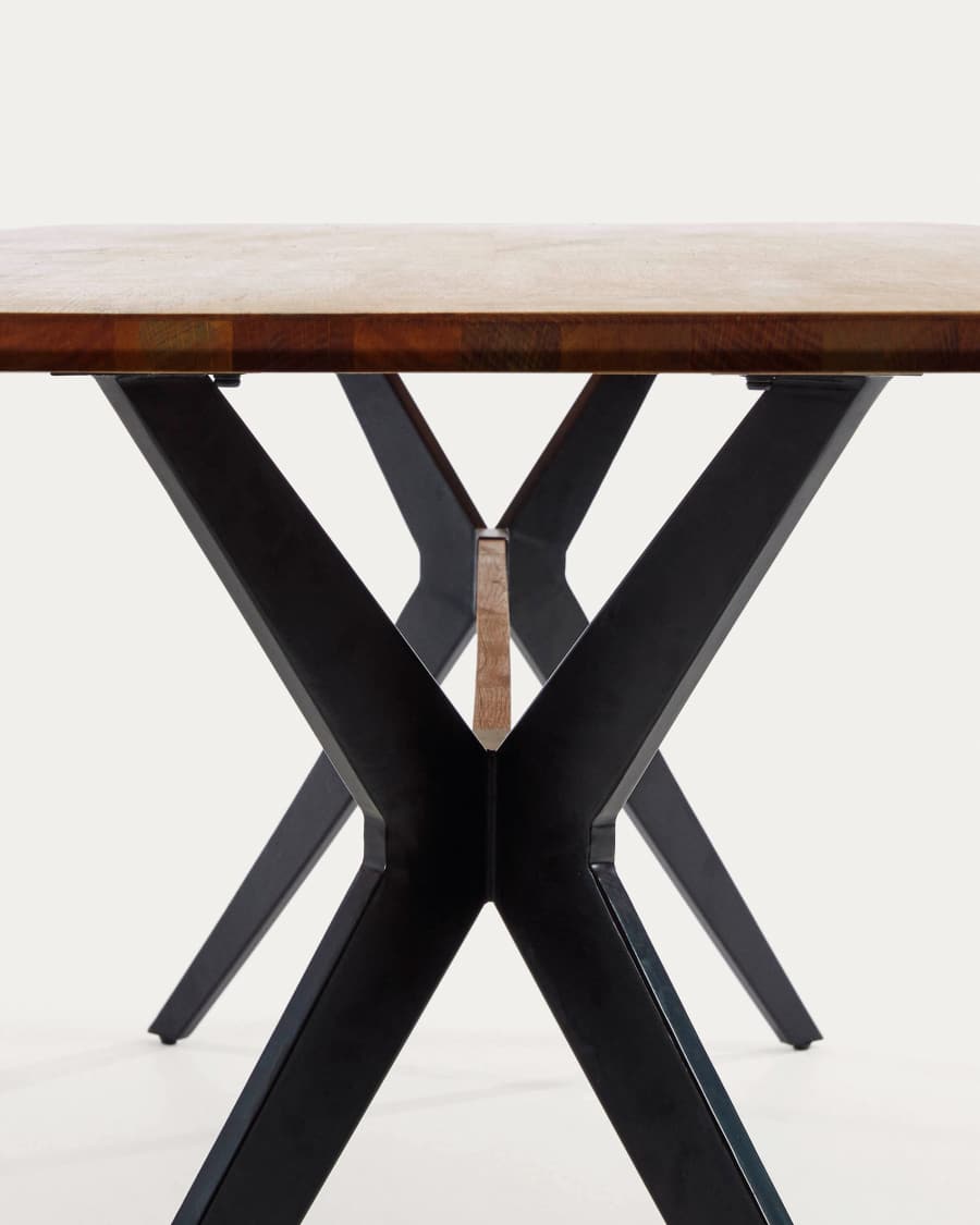 Amethyst oak veneer table with a distressed finish and black steel legs, 160 x 90 cm