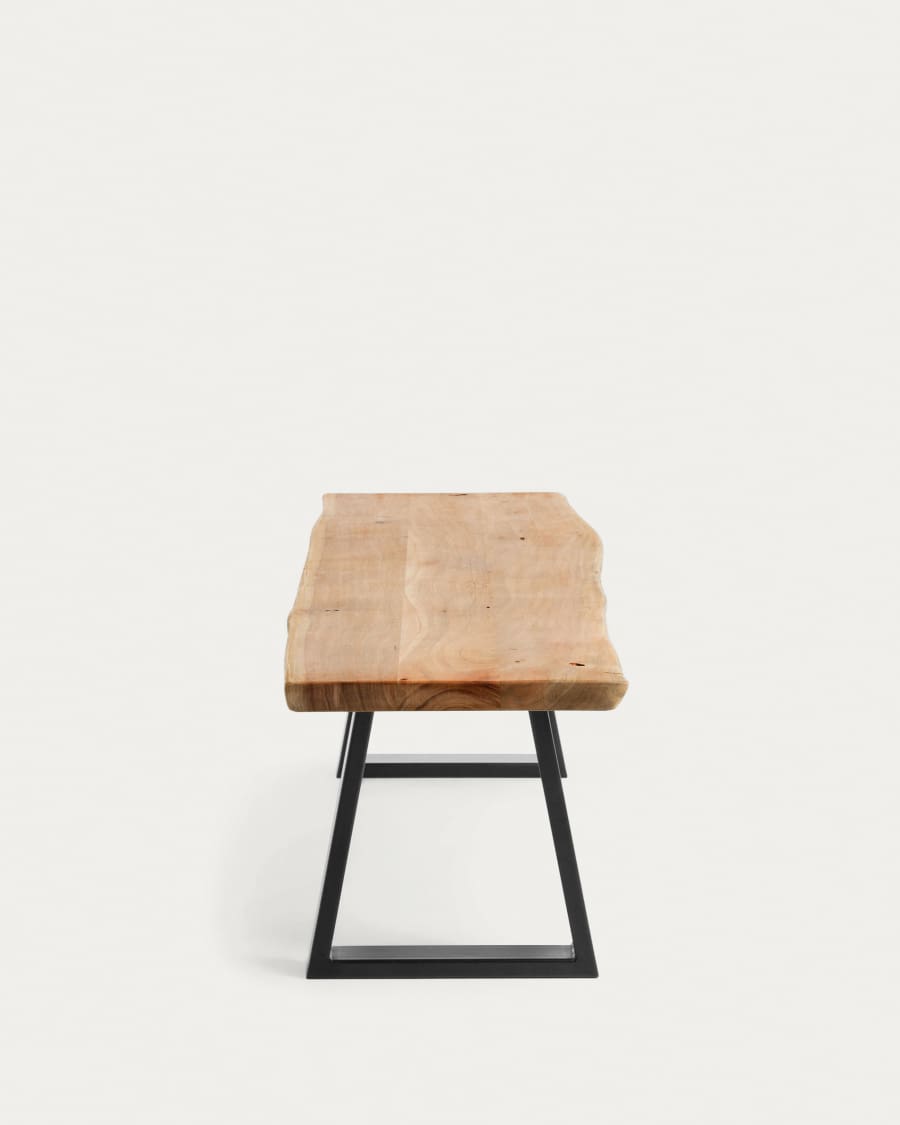 Alaia bench in solid natural acacia wood with black steel legs, 140 cm