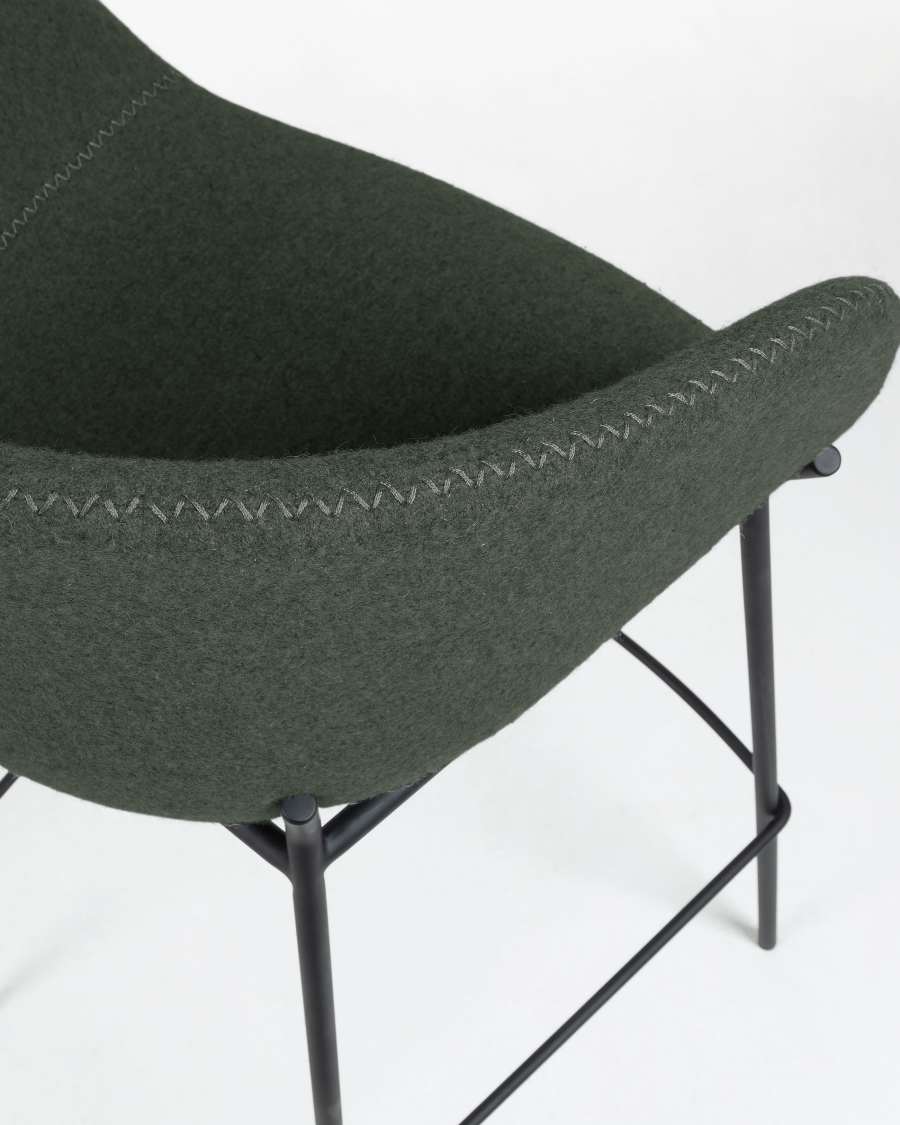 Taburete Yvette verde y acero con acabado negro altura 74 cm