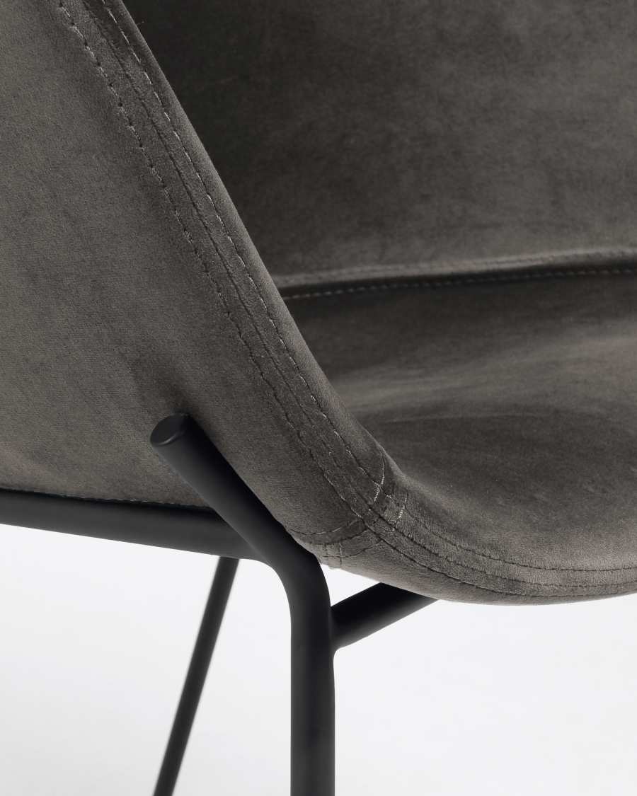 Yvette grey velvet stool with steel in a black finish, height 74 cm