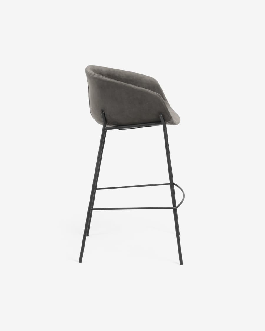 Yvette grey velvet stool with steel in a black finish, height 74 cm