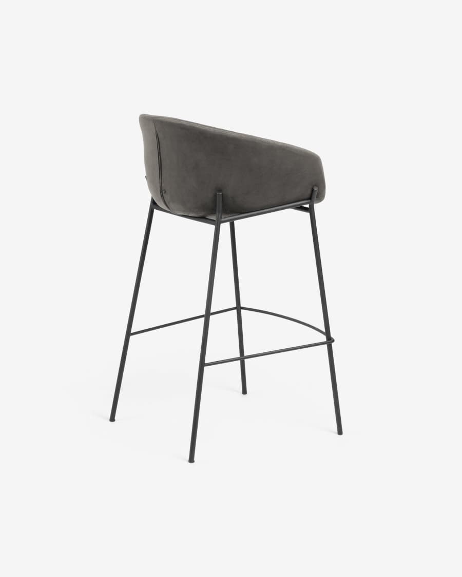 Yvette grey velvet stool with steel in a black finish, height 74 cm