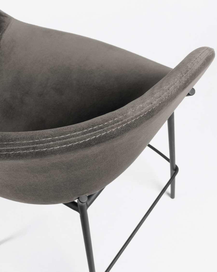 Yvette grey velvet stool with steel in a black finish, height 74 cm