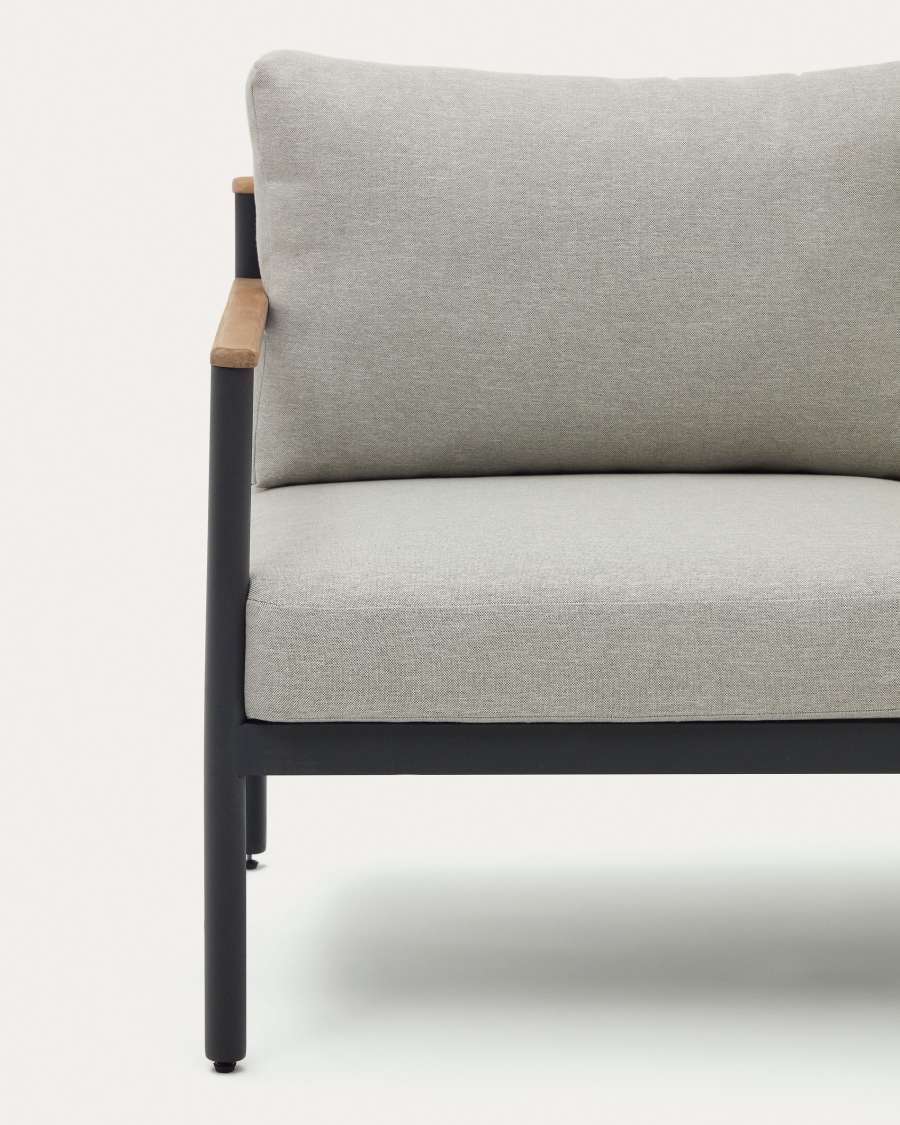 Aiguafreda set, 2 seater sofa, 2 chairs & coffee table made from grey aluminium & acacia