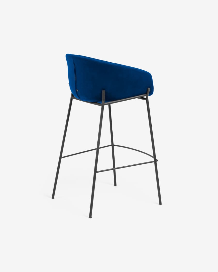 Yvette Barhocker Samt blau und Stahl schwarz Höhe 74 cm