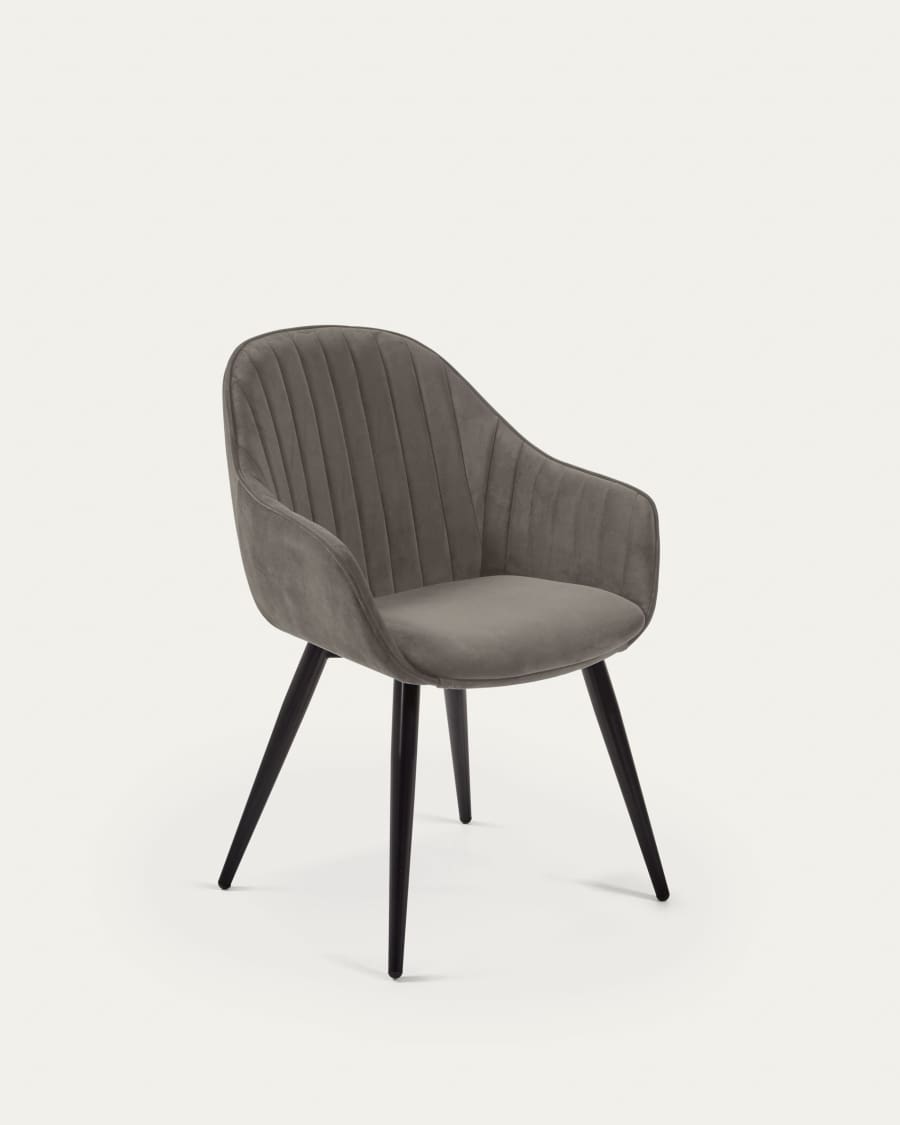 Fabia velvet chair in grey with steel legs in a black finish FR