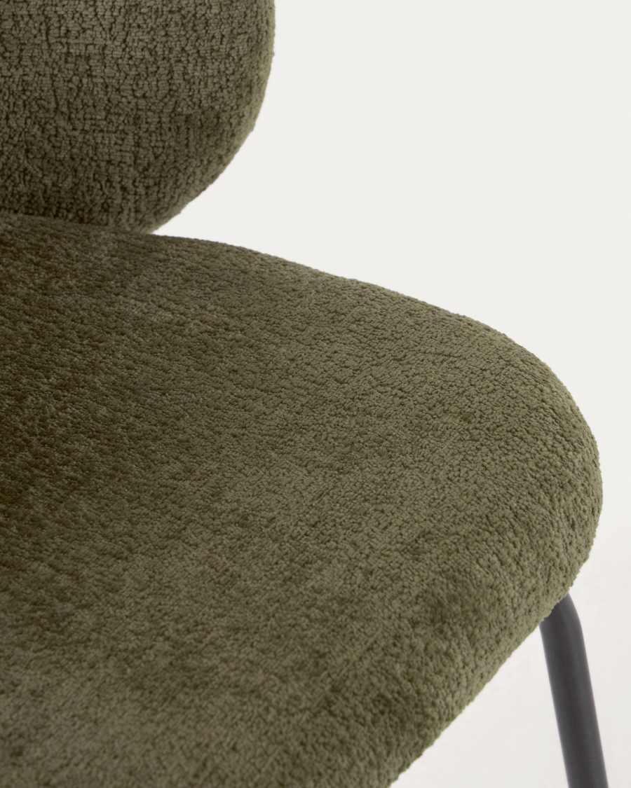Minna chenille chair in green with steel legs in a black finish
