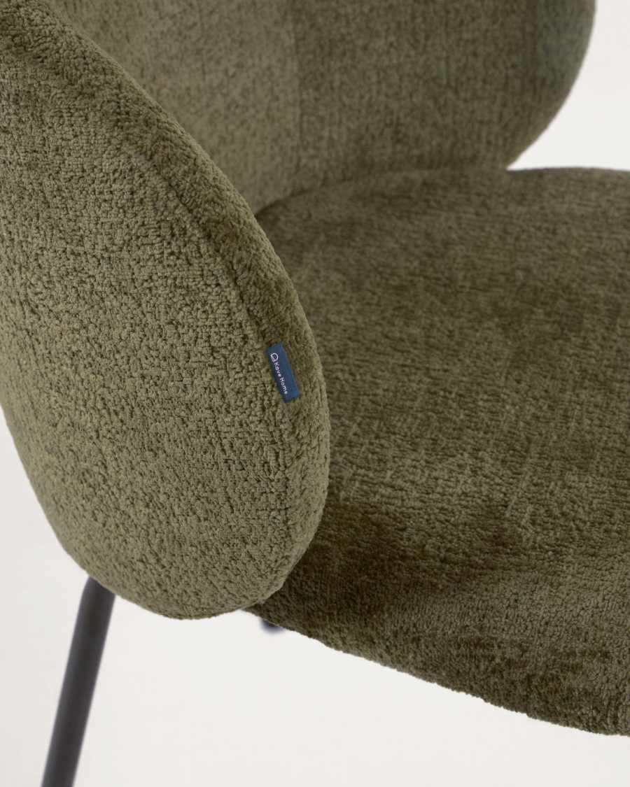 Minna chenille chair in green with steel legs in a black finish