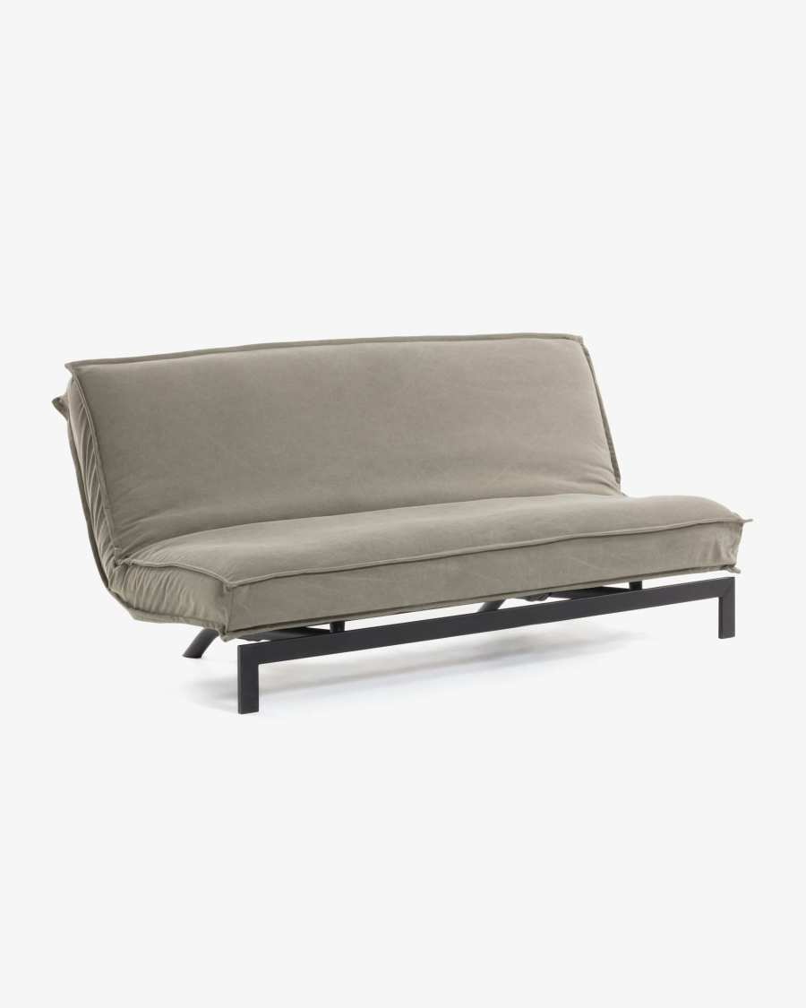 Eveline three-seater sofa bed in beige, metal frame, 195 cm