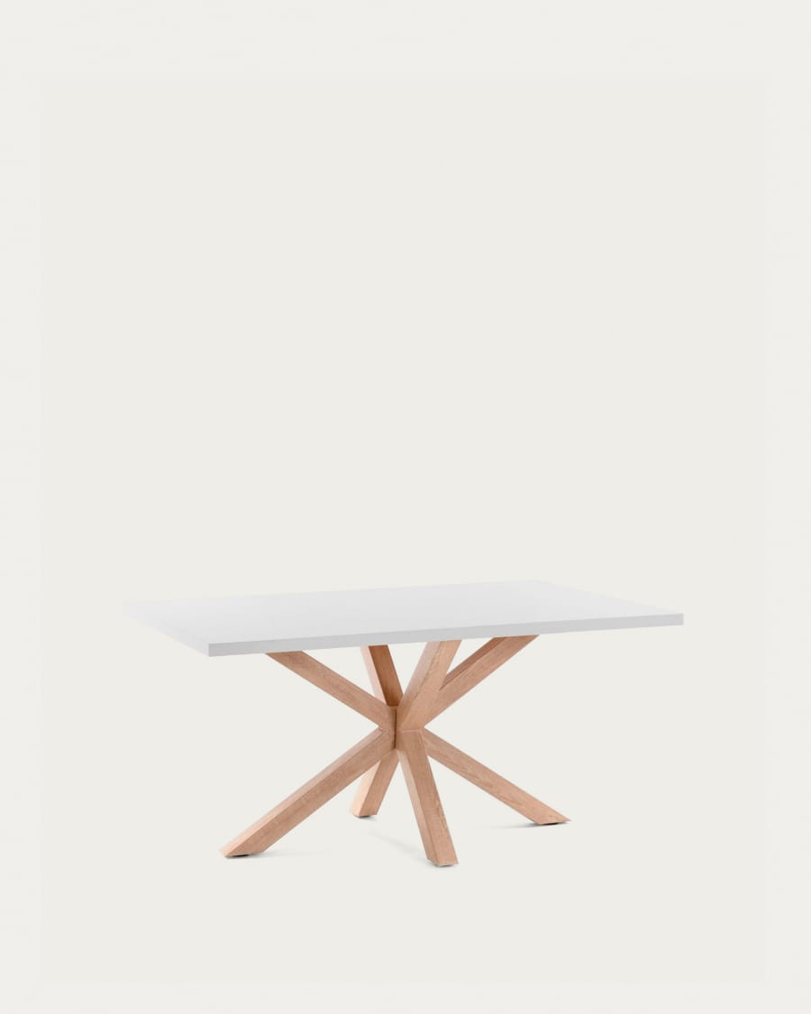 Tisch Argo aus Melamin mit weißer Oberfläche und Beinen aus Stahl in Holzoptik, 160 x 100 cm