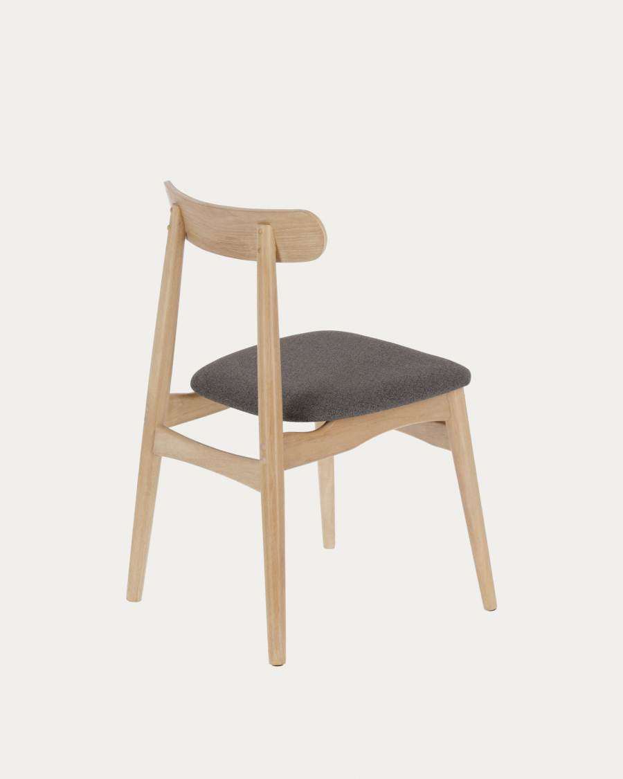 Donkergrijze stoel Nayme van essenfineer en poten van massief rubberhout