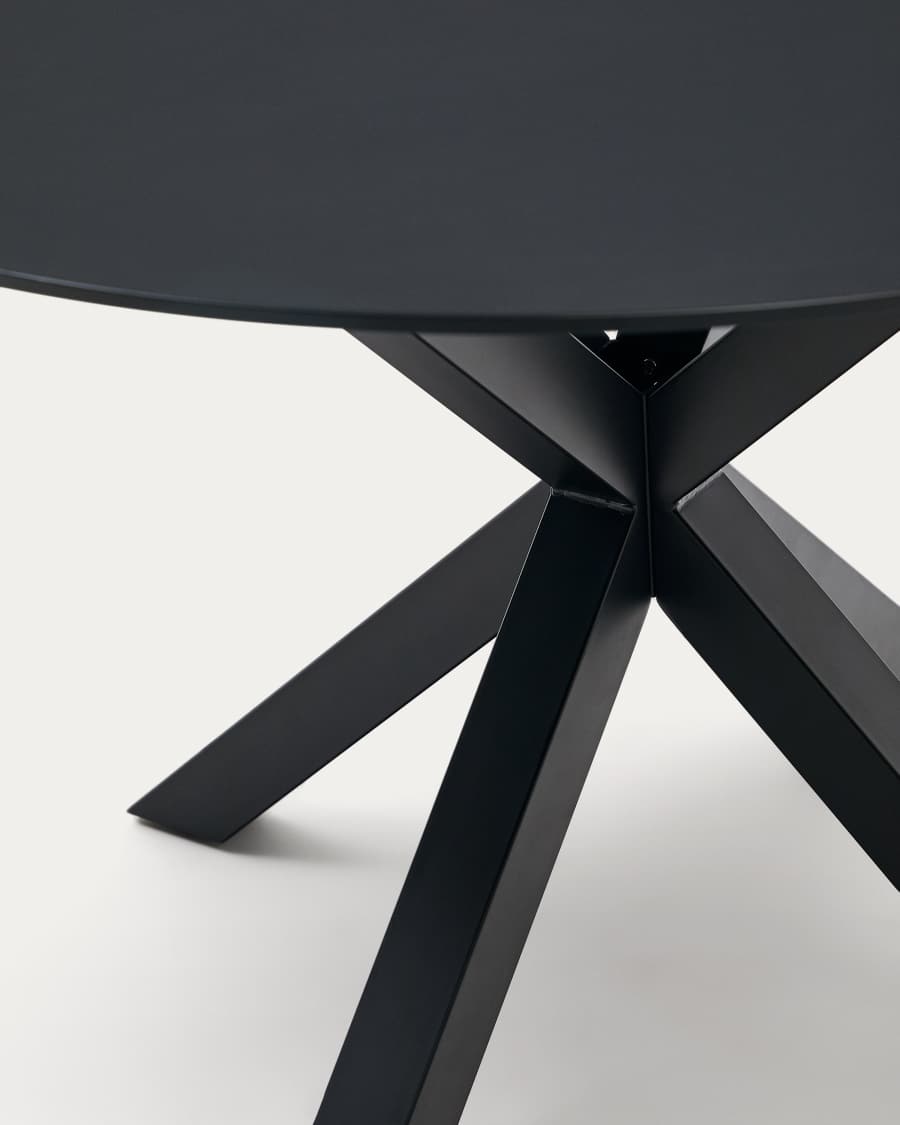 Argo round table with black glass and black steel legs Ø 120 cm