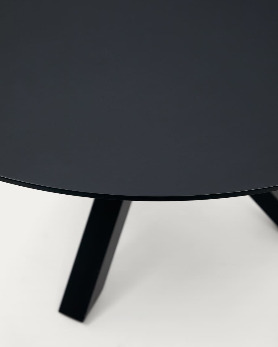 Argo round table with black glass and black steel legs Ø 120 cm