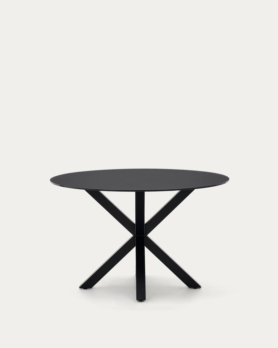 Argo round table with black glass and black steel legs Ø 120 cm