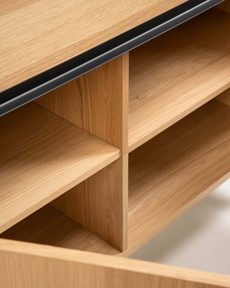 Nadyria Sideboard 2 Türen aus Eichenfurnier und Stahl in Schwarz 140 x 82 cm