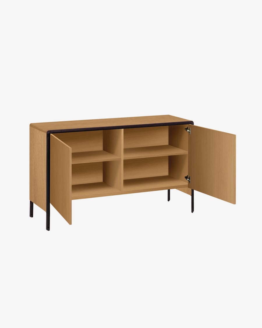 Nadyria Sideboard 2 Türen aus Eichenfurnier und Stahl in Schwarz 140 x 82 cm
