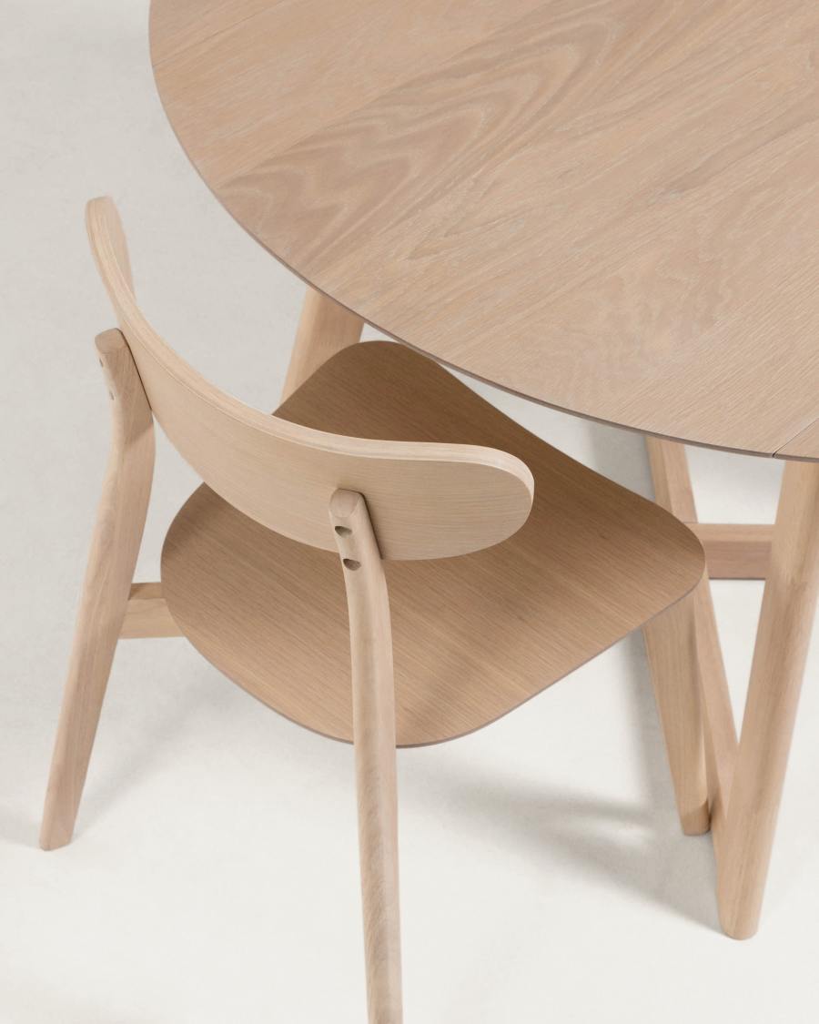 Table ronde extensible Maryse 70(120)x75cm contreplaqué de chêne et pieds en hévéa