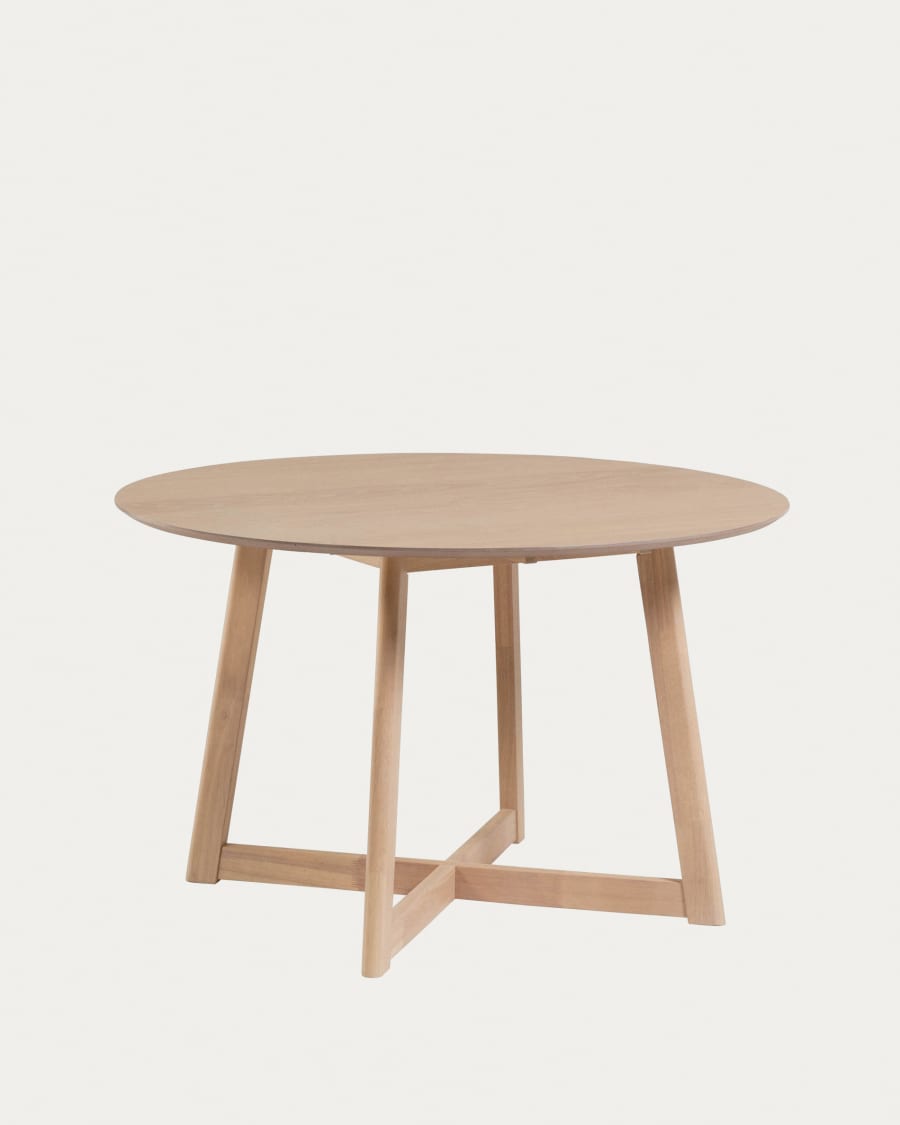 Table ronde extensible Maryse 70(120)x75cm contreplaqué de chêne et pieds en hévéa