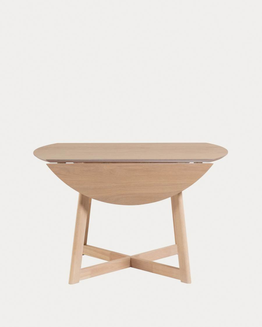 Table ronde extensible Maryse 70(120)x75cm contreplaqué de chêne et pieds en hévéa