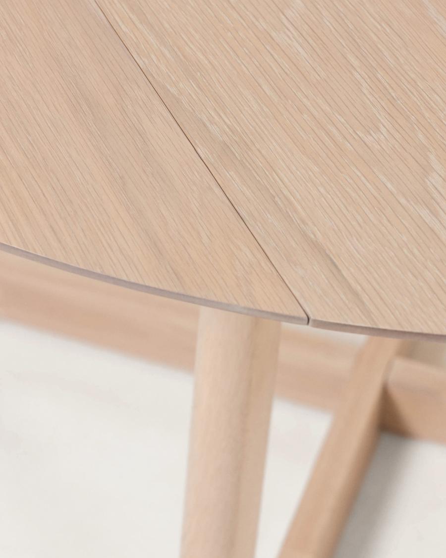 Table ronde extensible Maryse 70(120)x75cm contreplaqué de chêne et pieds en hévéa